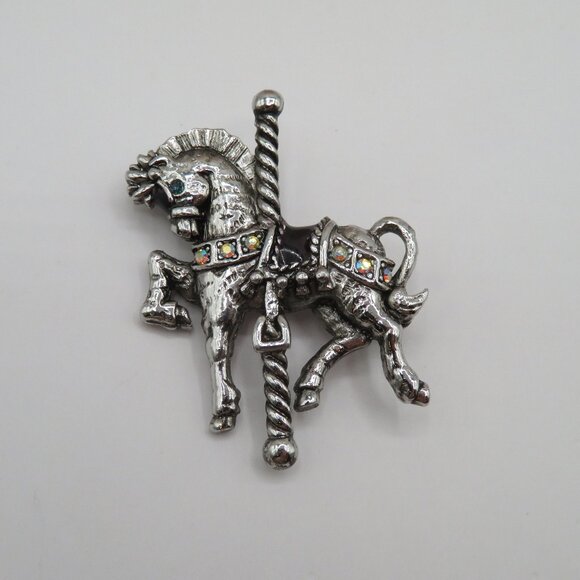 Danecraft Carousel Horse Vintage Silver Tone Rhinestone Accent - Picture 1 of 9
